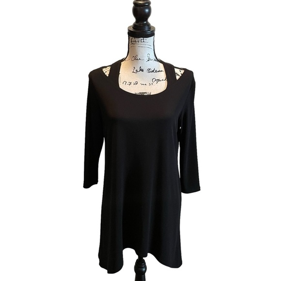 Clara Sun Woo Tunic Dress cut out Black Size Small 3/4 sleeves stretch NWOT - Picture 1 of 8